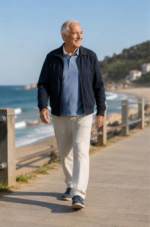 Homme actif de 80 ans marchant sans aide